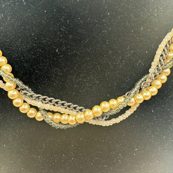 Twisted Multistrand Faux Pearl & Glass Bead Necklace With Metal Chain & Clasp - Picture 2 of 5